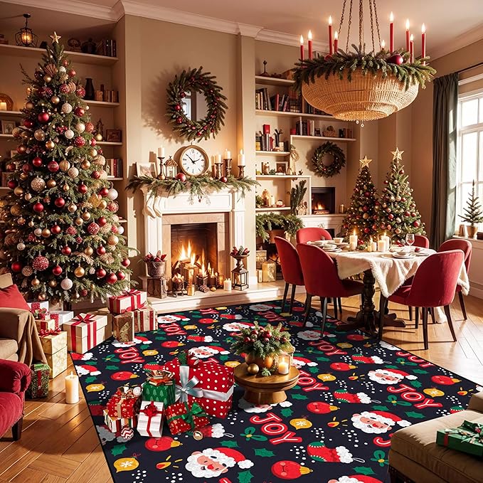 4' X 6' Christmas Area Rugs Xmas Rug Indoor for Living Room Bedroom Dining Room Laundry Nursery Classroom Santa Claus Carpet for Kids Girls Boys Floor Mat Pad Cute
