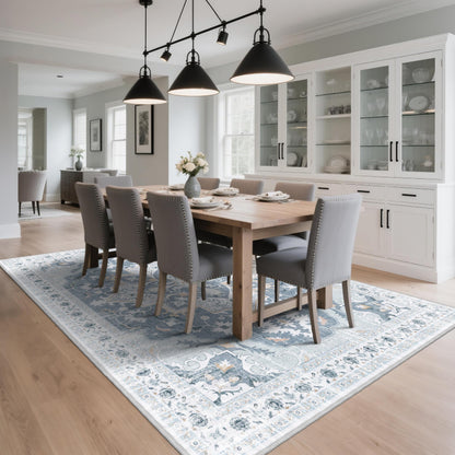 TTelephant 6x9 Area Rugs for Living Room, Soft Non-Slip Vintage Medallion Rug, Low-Pile Printed Washable Blue Gray Rug for Living Room, Bedroom, Dining Room, Nursery -Blue/Gray