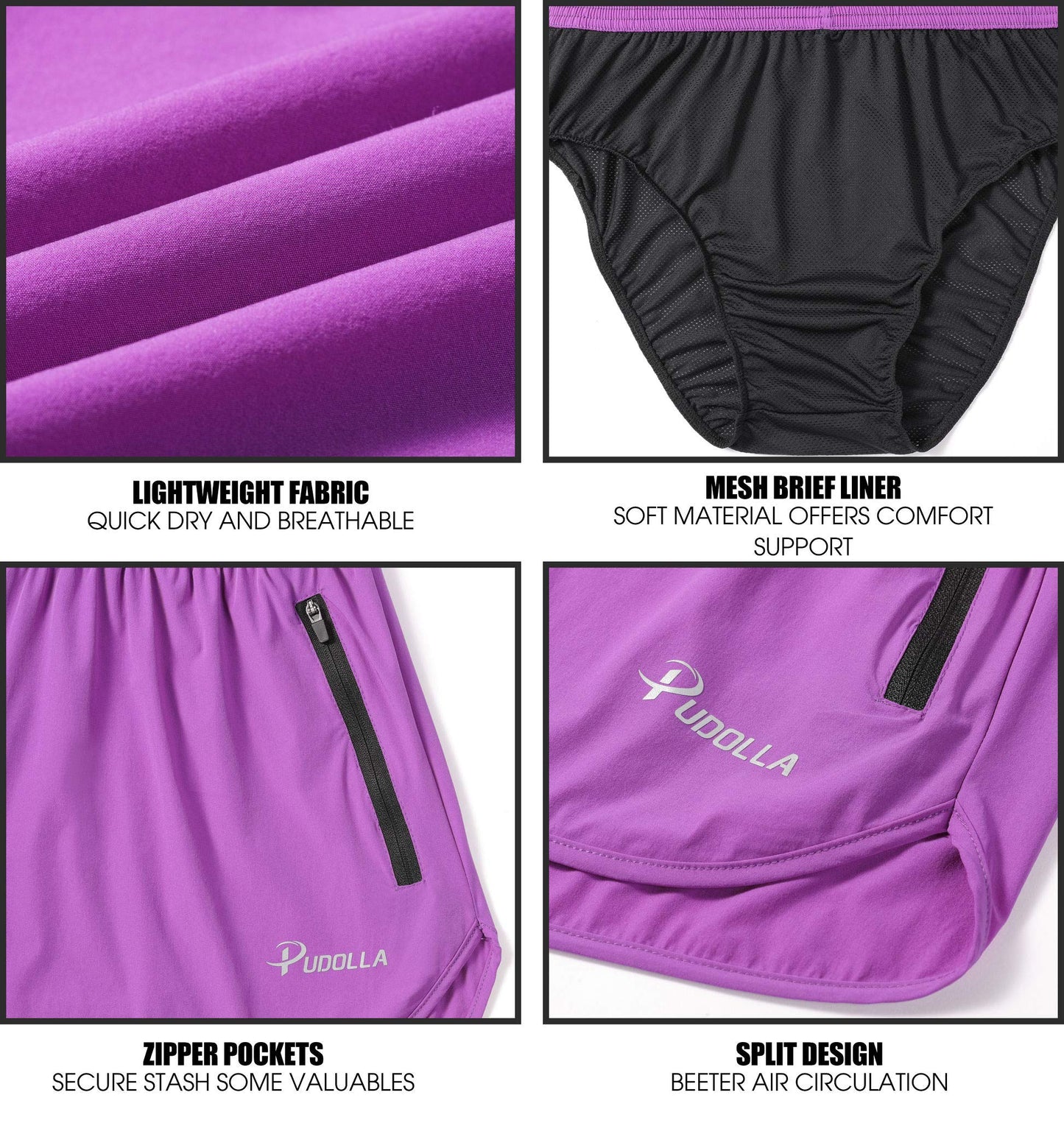 Pudolla Men’s Running Shorts 3 Inch Quick Dry Gym Athletic Workout Shorts for Men with Zipper Pockets(Purple Medium)