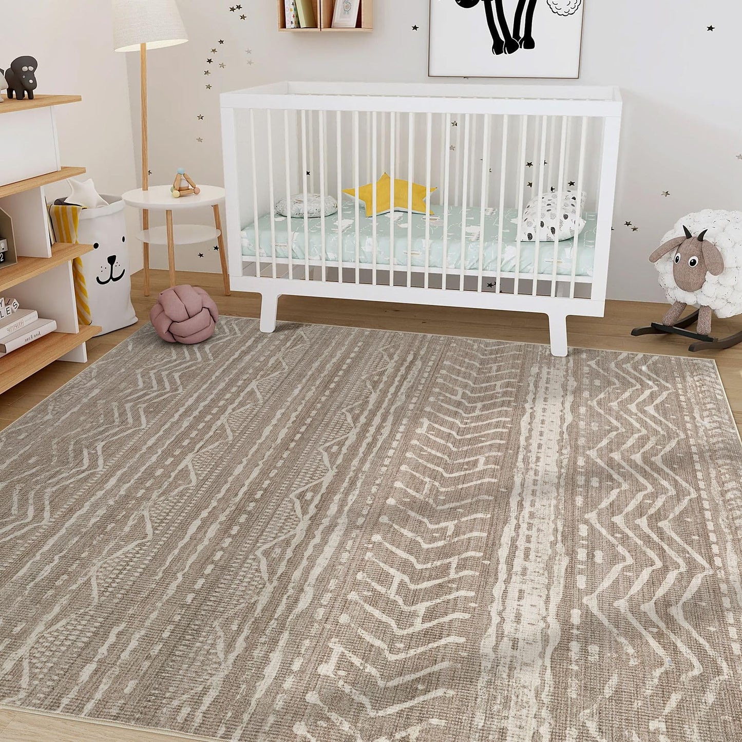 Nakagishi 5x7 Area Rugs Living Room: Washable Boho Large Neutral Soft Rug Farmhouse Stain Resistant Modern Indoor Non-Slip Floor Carpet for Bedroom Nursery Kids Playroom Office Dining Room Dorm