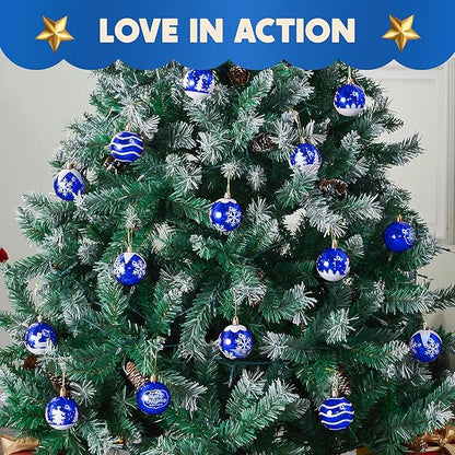 Joiedomi 24 Pcs Christmas Ball Ornaments, Blue & White 2.3” Deluxe Delicate Painting & Glittering Shatterproof Christmas Tree Ornaments for Wreath Garland Holiday Indoor Party