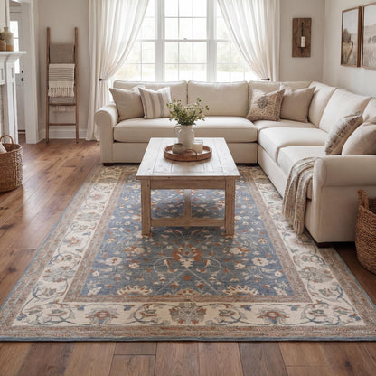 Kuden 6x9 Area Rug, Machine Washable Area Rug with Non-Slip Backing, Vintage Style, Soft, Easy Clean, Low Pile Rug for Living Room, Bedroom, Dining Room
