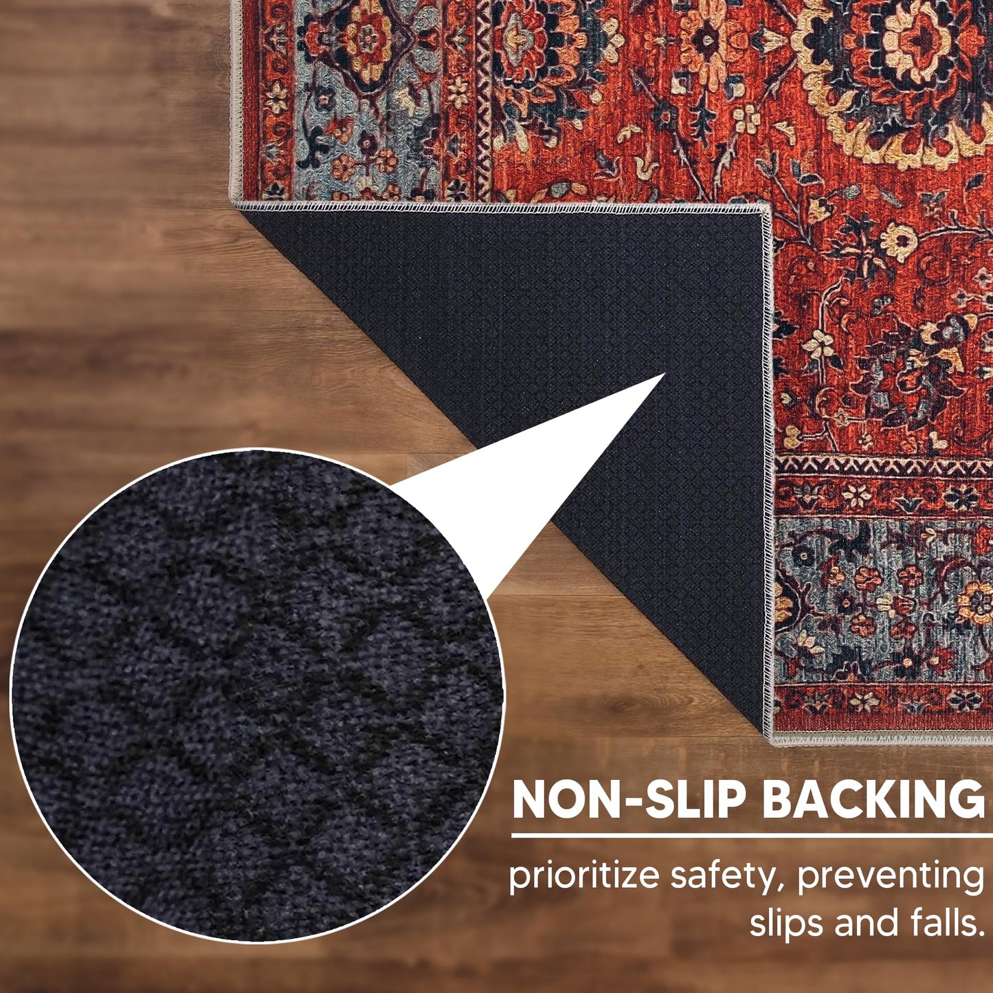 Keen Home Design 5x7 Rug - Machine Washable Area Rug with Non-Slip Backing, Ideal for Living Room, Dining Room, Bedroom - Vintage, Easy Clean, Durable, Low Pile Rug - (5' x 7')