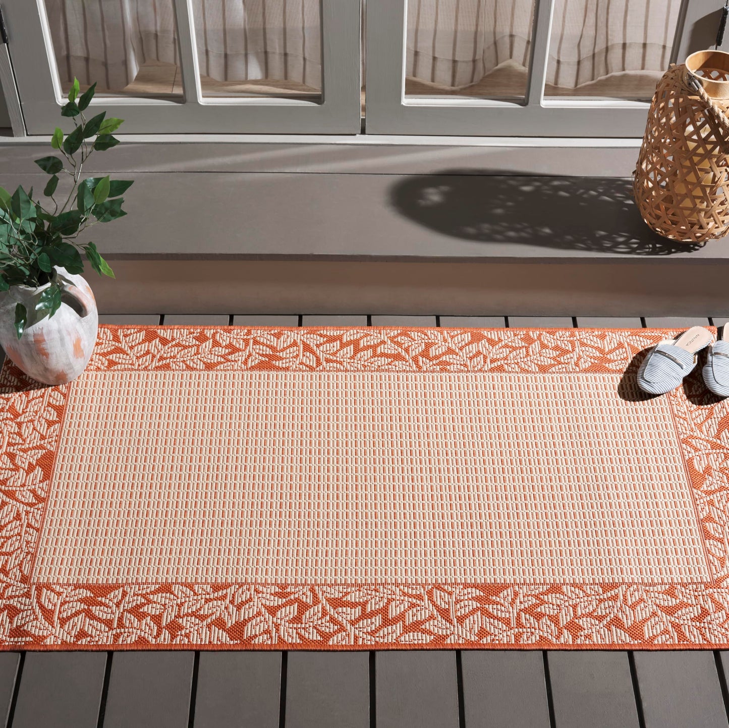 SAFAVIEH Washable Rug Outdoor Courtyard Collection - 2'7" x 5', Natural & Terracotta, Non-Shedding & Easy Cleaning, Ideal for Patio, Backyard, Mudroom (CY0727-3201)
