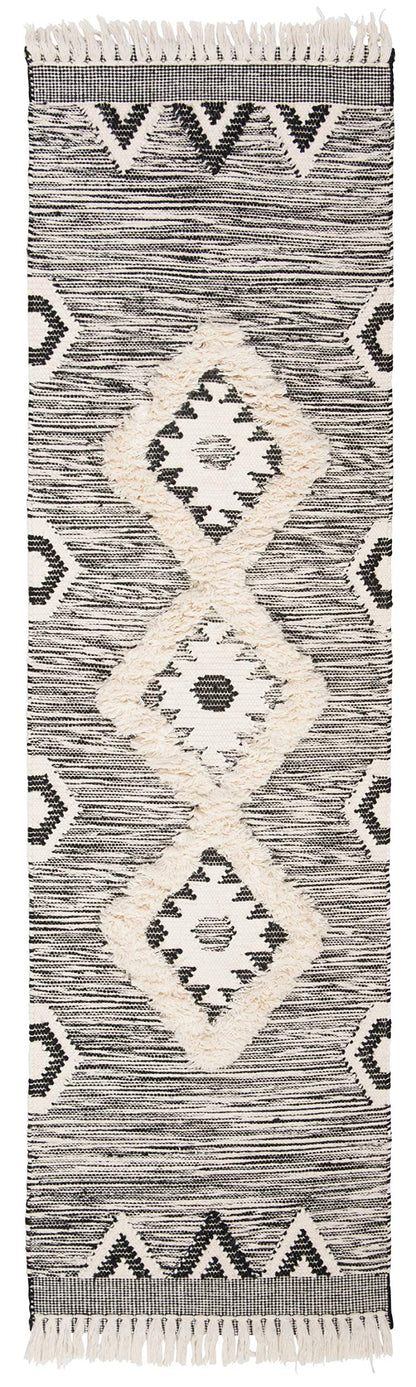 SAFAVIEH Kenya Collection Runner Rug - 2'3" x 8', Black & Ivory, Hand-Knotted Moroccan Tribal Tassel Wool, Ideal for High Traffic Areas in Living Room, Bedroom (KNY906H)