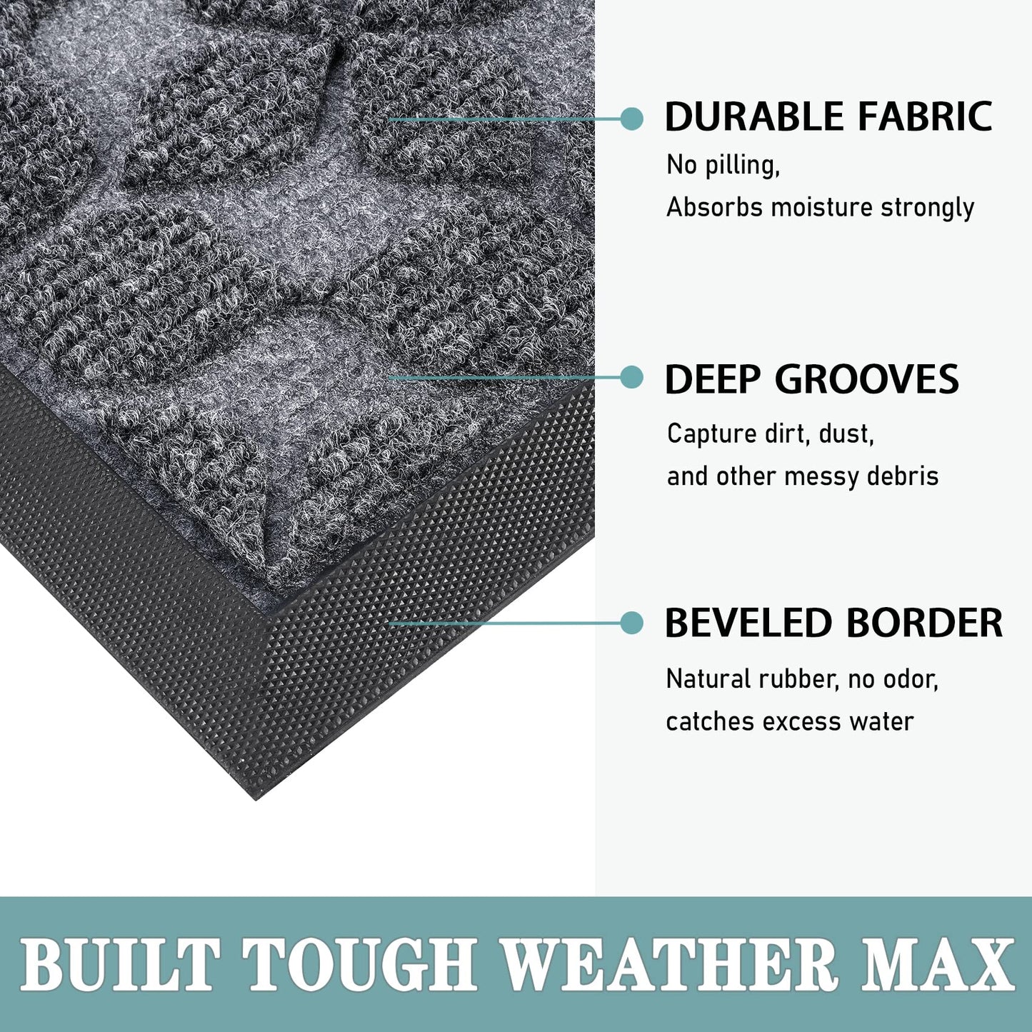 Bulijojo Sturdy Front Entrance Doormats,Durable Heavy Duty Welcome Mat,Thick Absorbent Natural Rubber Non Slip Mat,Easy Clean Entryway Mat Geometric Grey 23"x35"