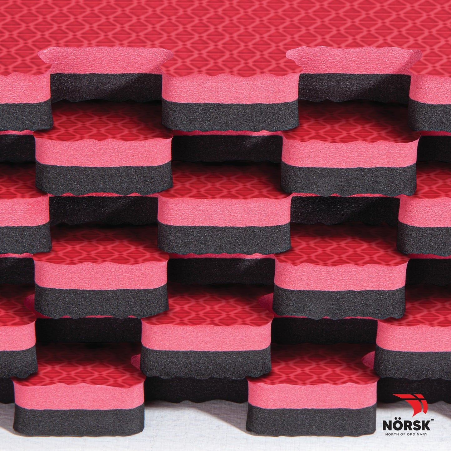 Norsk Dual-Sided Reversible 1/2" Foam Exercise Mats for Home Gym - Interlocking EVA Foam Tiles, 6 Tiles - 24 Sq. Ft. Red/Black