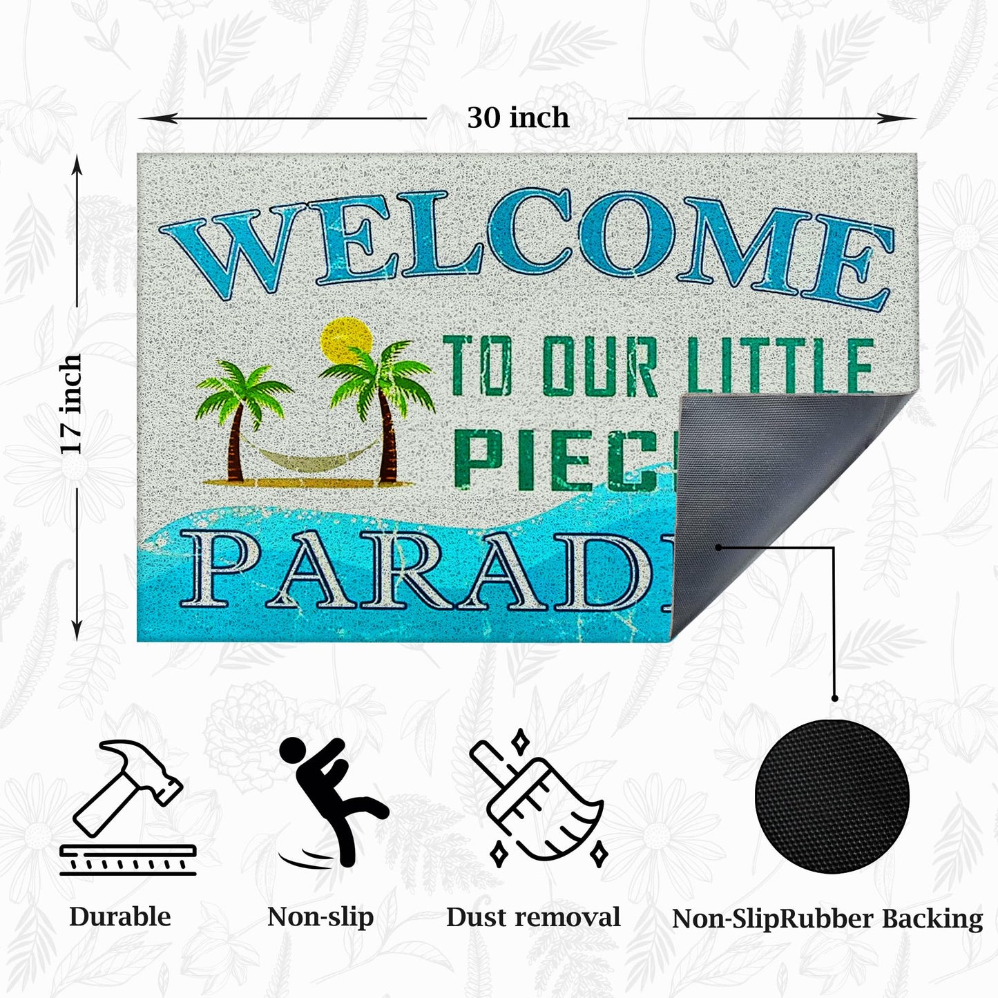 Supwhd Beach Door Mat, Coastal Beach Welcome Mat, Beach Decor for Room House, Nautical Door Mat, Coastal Bathroom Kitchen Decor, Welcome to Our Little Piece of Paradise 17x30 in