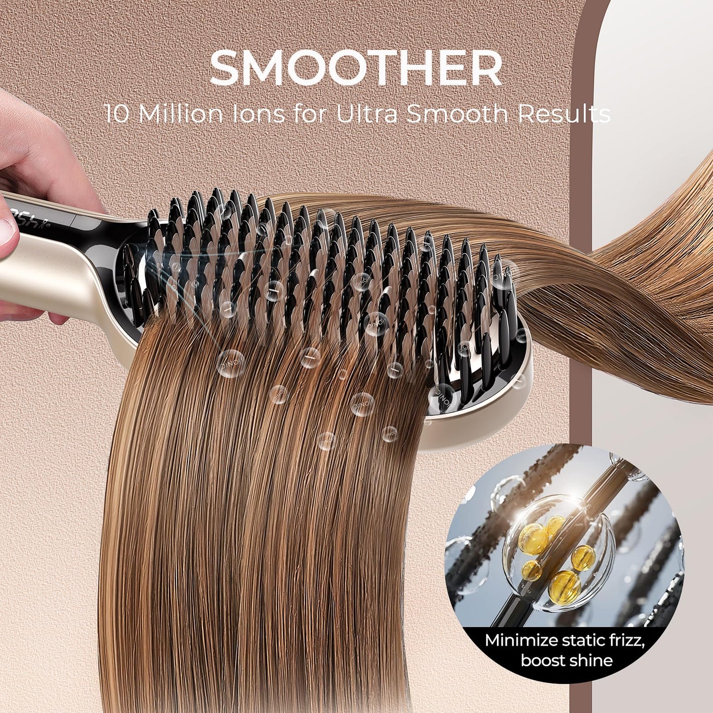 TYMO Hair Straightener Brush - Upgraded Ionic Plus Straightening Brush with Dense Bristles, 16 Temps, Dual Voltage | Ceramic Hot Comb for Women | Flat Iron for Thick Curly Hair, Black