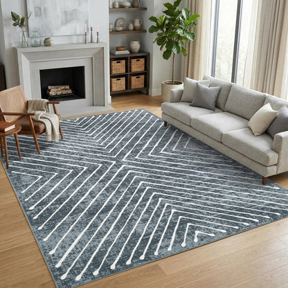 Garvee 8x10 Rugs for Living Room Geometric Rug for Bedroom Washable Rugs Contemporary Stain Resistant Easy Cleaning Non Slip Floor Cover for Dining Room Office Nursery, Dark Grey