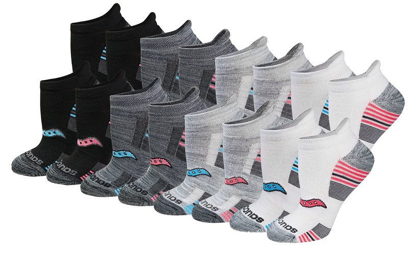 Saucony Women's RunDry Performance 8, 16 Pairs Heel Tab Athletic Socks, S-L, Grey Fashion (16 Pairs), Small