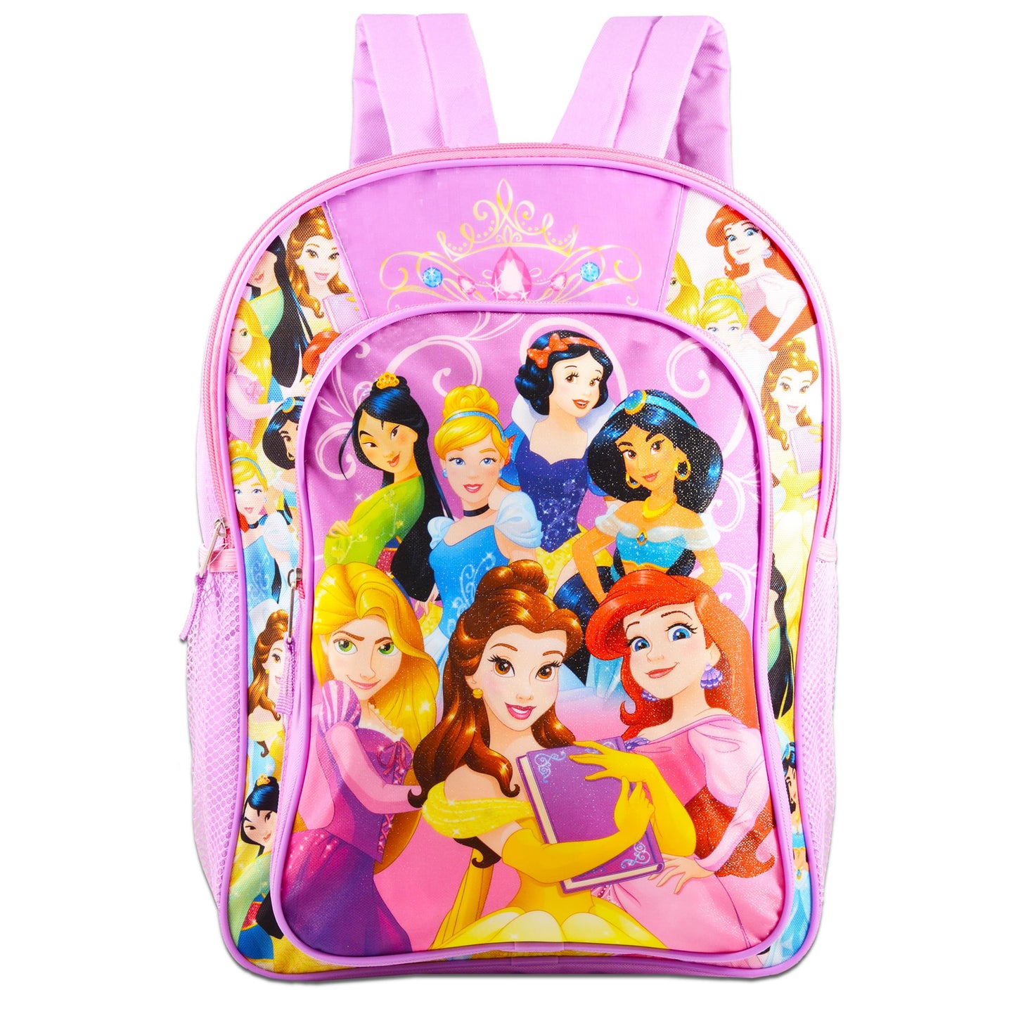 Disney Princess Backpack for Girls Set - Bundle with Deluxe 16" Princess School Bag, Water Bottle, and More Princess School Supplies for Kids
