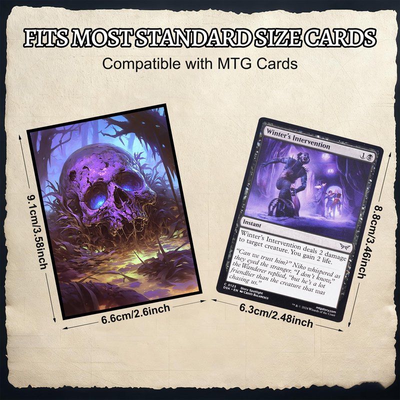 Kabinka MTG Card Sleeves - 100 Standard Size Pack Clear Front & Matte Finish Back with Skull, Premium Sleeves for Magic The Gathering TCG