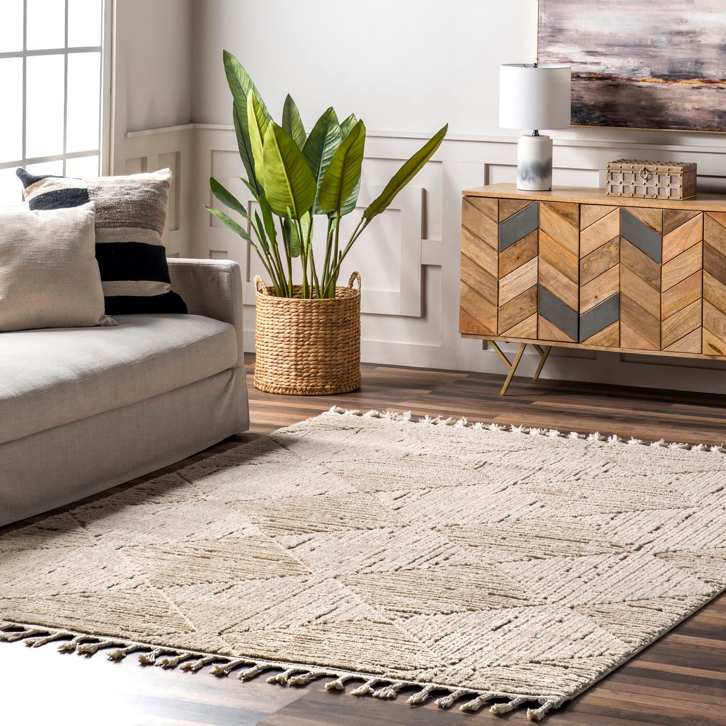 Nuloom Kerry Beige, 6'7" x 9', Geometric, Soft and Cozy, High Traffic, Stain Resistant, Easy Clean, Durable Area Rug for Bedroom, Living Room, Dining Space, Den, Foyer, Entryway