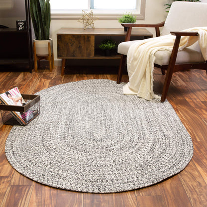 Super Area Rugs Farmhouse Braided Rug Cotton Kitchen Reversible Carpet, Black & White, 3' X 5' Oval