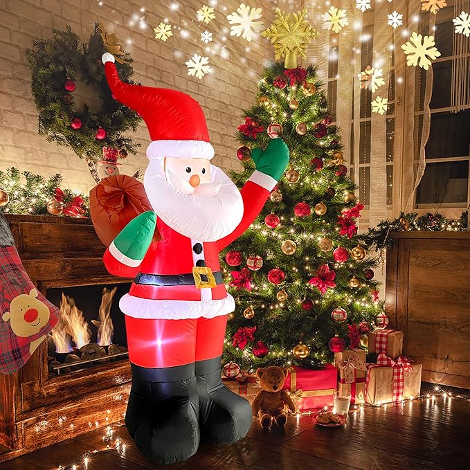 COOLWUFAN 6 FT Christmas Inflatables Santa Claus with Gifts Bag, Christmas Inflatables Outdoor Decorations, Built-in LED Lights Holiday Blow Up Yard Decoration Clearance for Yard, Holiday, Parties
