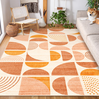 MUJOO 5x7 Area Rugs Boho,Washable Rugs for Living Room Bedroom Dining Room,Large Throw Floor Carpet Non Slip Soft Modern Abstract Bohemian Orange