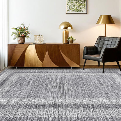 GarveeHome Modern Geometric Area Rug 5x7 Distressed Bordered Rug Washable Non Slip Floor Carpet Non Shedding Thin Rug, Soft Low Pile Rug, Contemporary Gray Rug for Dining Room, Living Room