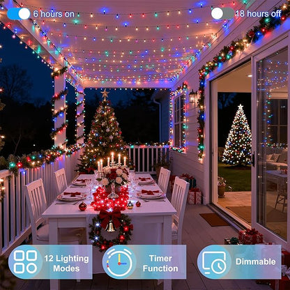 350LED Christmas Lights Indoor Outdoor, 90ft 12 Modes Multicolor LED String Lights with Timer Dimmable, Waterproof Tree Lights for Xmas Patio Yard Fence Bedroom Wedding Garden Decor Multicolor