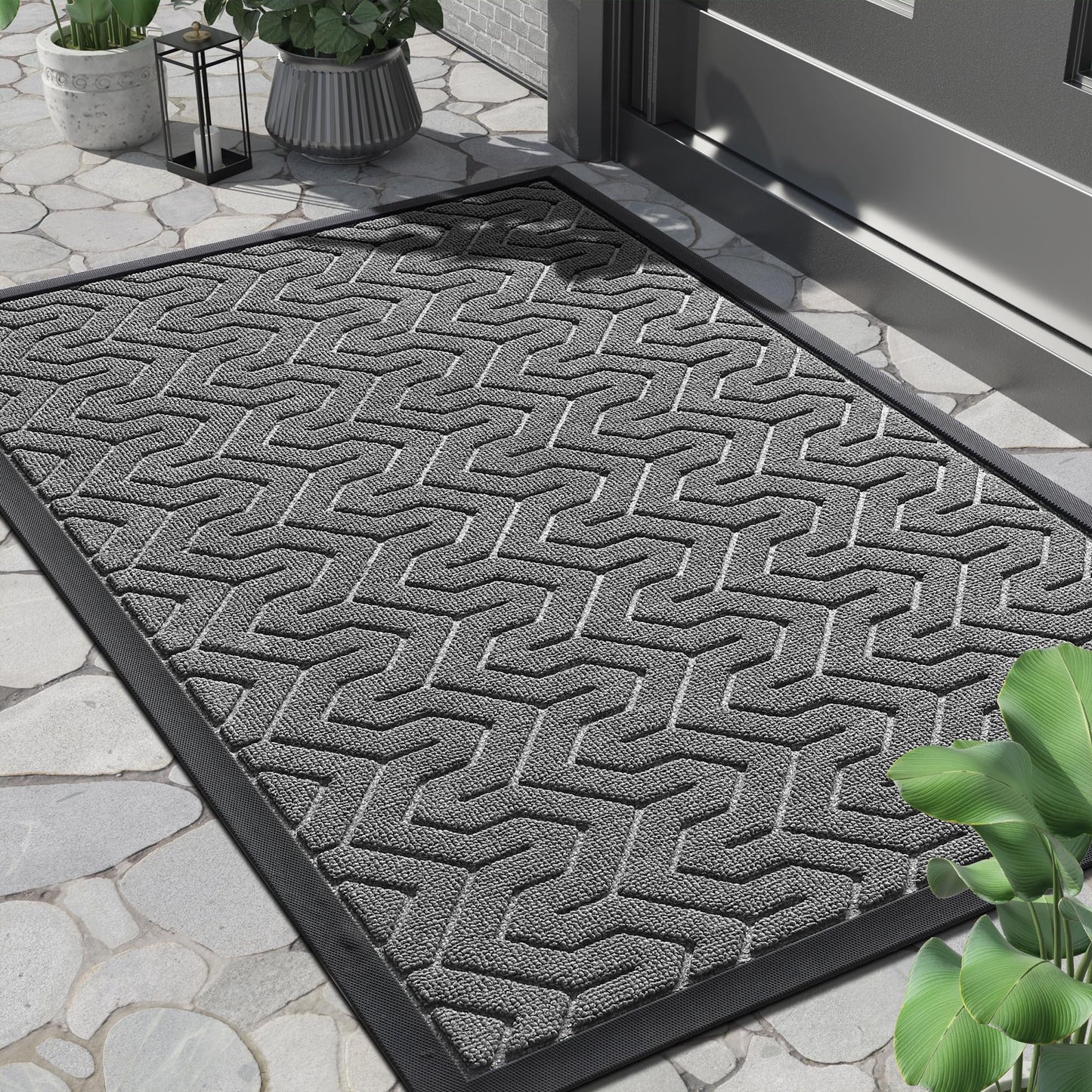 Yimobra Front Door Mat Outside Entrance 29.5x17, Waterproof Heavy Duty Outdoor Mats for Front Door, Non Slip Rubber Entry Mat for Garage Patio Indoor, Grey