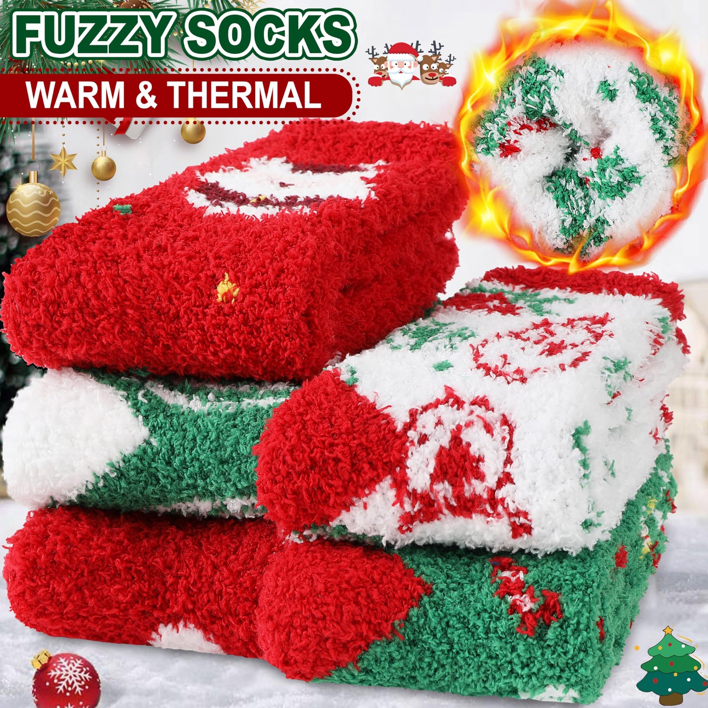Sandsuced Fuzzy Christmas Socks for Women Fluffy Cozy Winter Warm Cute Fun Plush Comfy Fleece Sleep Christmas Gifts Cabin Socks Stocking Stuffers for Womens Mom 5 Pairs(Christmas Series,M)