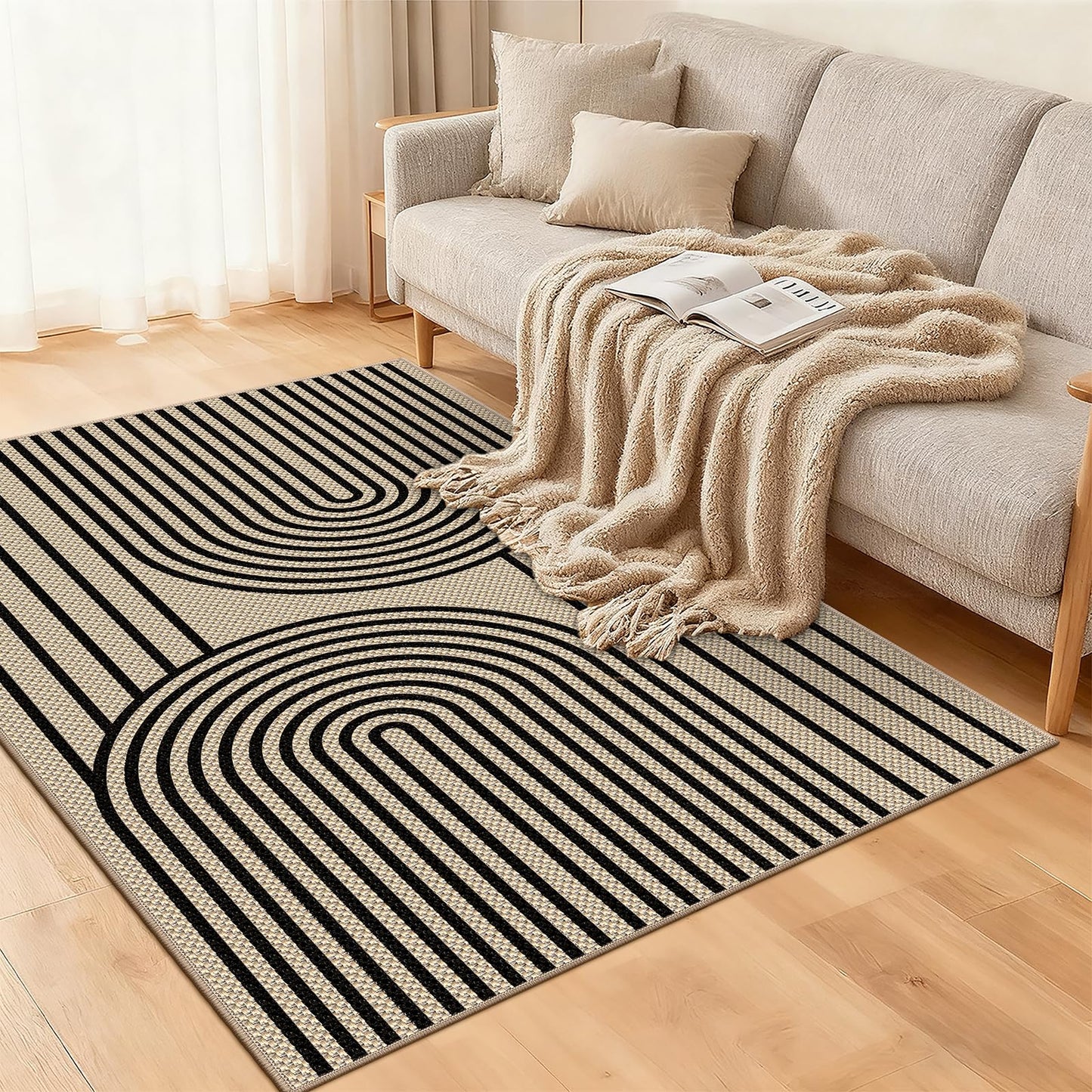 VSIWB Easy Jute Rugs for Entryway, 3' x 5' Indoor Outdoor Rug, Black Farmhouse Washable Ultra-Thin Non-Slip Area Rug for Foyer, Backdoor, Living Room, Kitchen, Bedroom, Balcony