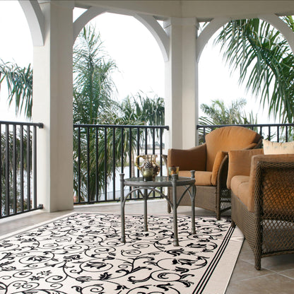SAFAVIEH Courtyard Collection 6'7' x 9'6' Black / Sand CY2098 Scroll Indoor/ Outdoor Patio Backyard Mudroom Area-Rug