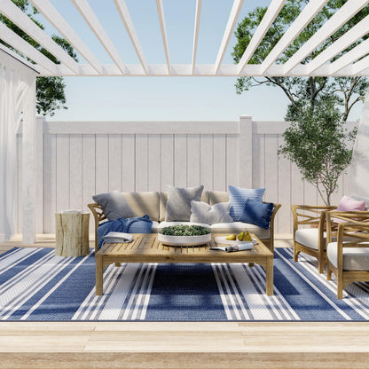 Rugs USA Romy Navy/Ivory, 6'7" x 9', Striped, Soft and Cozy, High Traffic, Stain Resistant, Easy Clean, Durable Area Rug for Indoor/Outdoor Patio, Deck, Porch, Garden, Courtyard