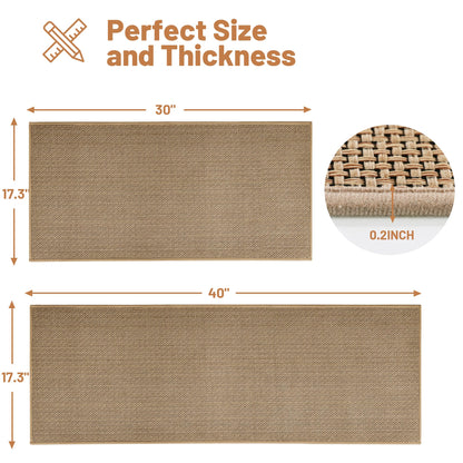 Beige Kitchen Rugs Non Slip Washable Set of 2 PCS, Cushioned Rugs for Kitchen Floor, Absorbent Runner Rug Comfort Mats with Rubber Backing for Kitchen, Hallway, Bathroom, Bedroom, 17.3"x30"+17.3"x47"
