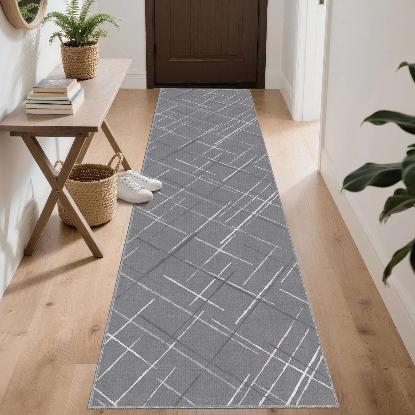 TTelephant Gray Runner Rug Ultra Non-Slip 2x10 Long Hallway Rugs Washable Modern Tear and Stain Resistance No Pile Lightweight Modern Rug Runners for Entryway, Kitchen, Walkway, Entrance, Gray