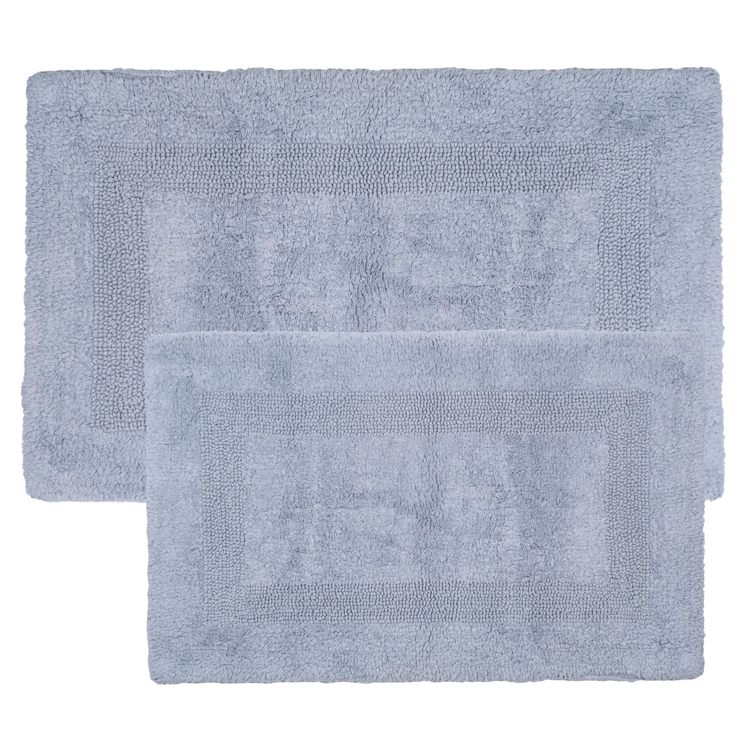 Cotton Bath Mat Set- 2 Piece 100 Percent Cotton Mats- Reversible, Soft, Absorbent and Machine Washable Bathroom Rugs By Lavish Home (Silver)