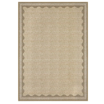 CAREMEE Scalloped Washable Area Rug, 6' x 9' Rectangular, Beige, Non Slip, Machine Washable, Indoor, Low Pile, Polyester, Solid, Tufted, Foldable, Stain Resistant, Shed Resistant