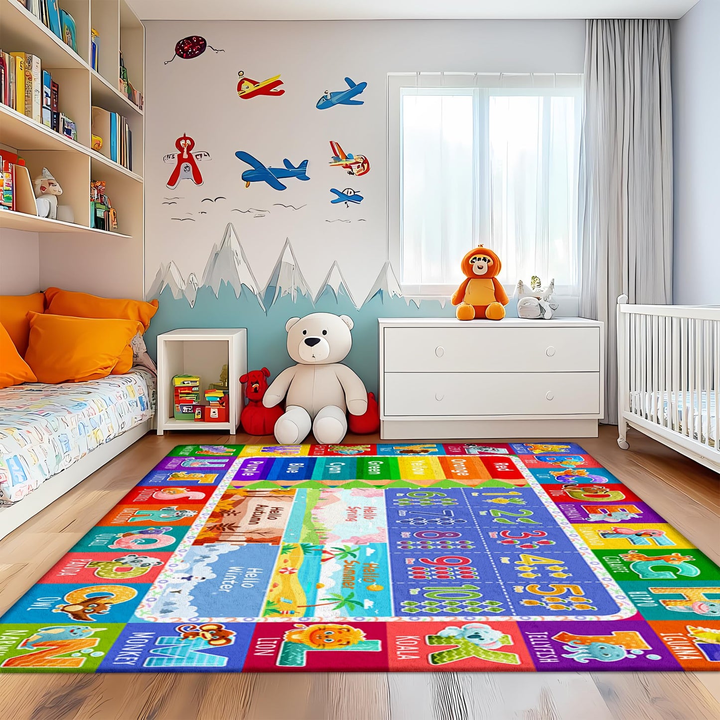 5x7 Kids Rug for Classroom & Playroom - ABC Alphabet Educational Area Rug with Animals Numbers & Colors - Non-Slip Carpet Playmat for Nursery Preschool Elementary