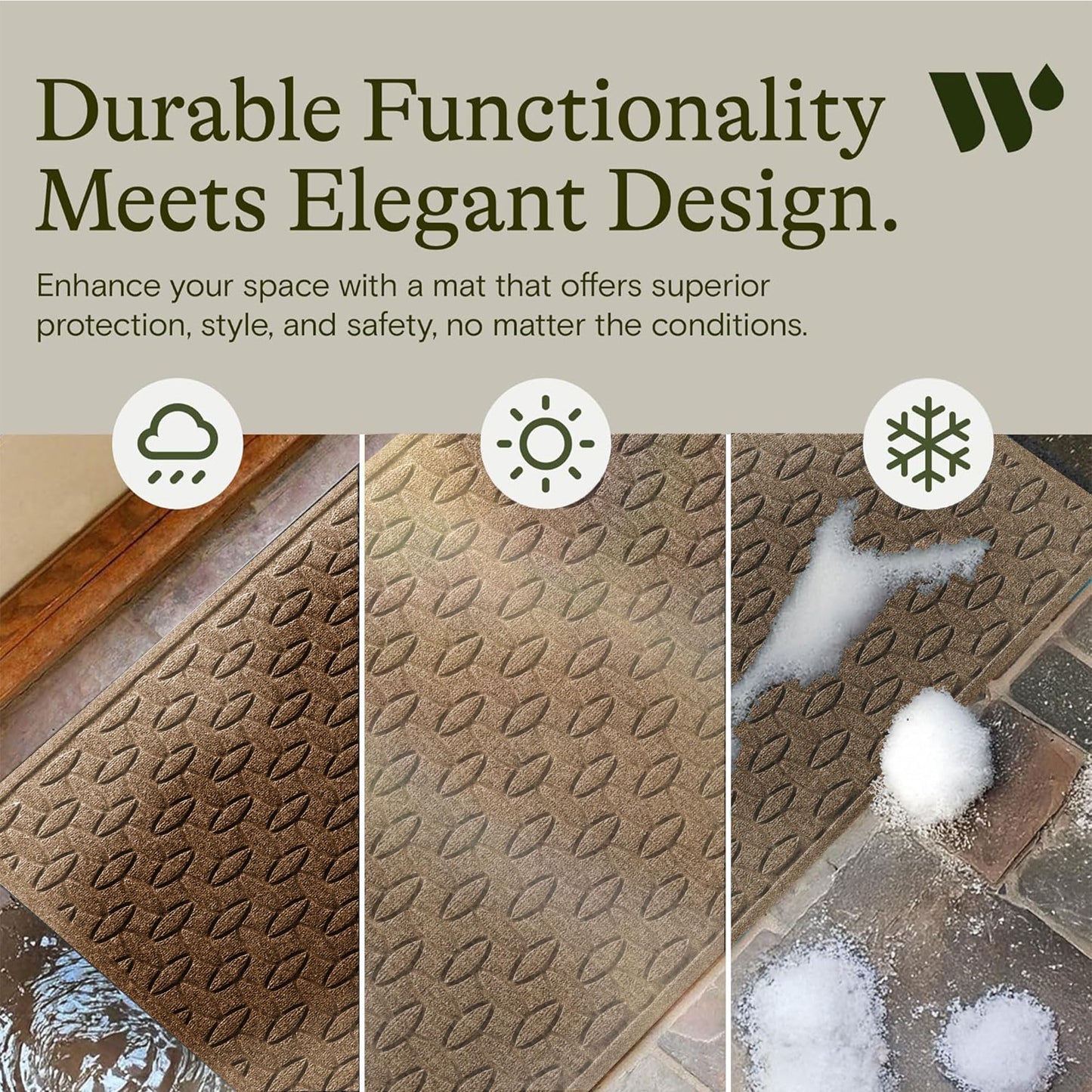 WaterHog Ellipse Front Door Mat Indoor Outdoor Entrance, Absorbent All-Weather Doormat with Non-Slip Rubber Backing, Dirt & Moisture Trapper, Low Profile, Easy Clean, Made in USA, 23"x35.5" Camel