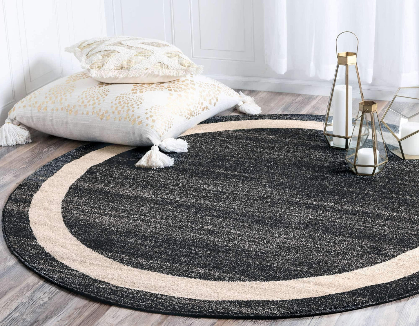 Unique Loom Del Mar Collection Area Rug - Maria (7' 10" Round, Black/ Ivory)