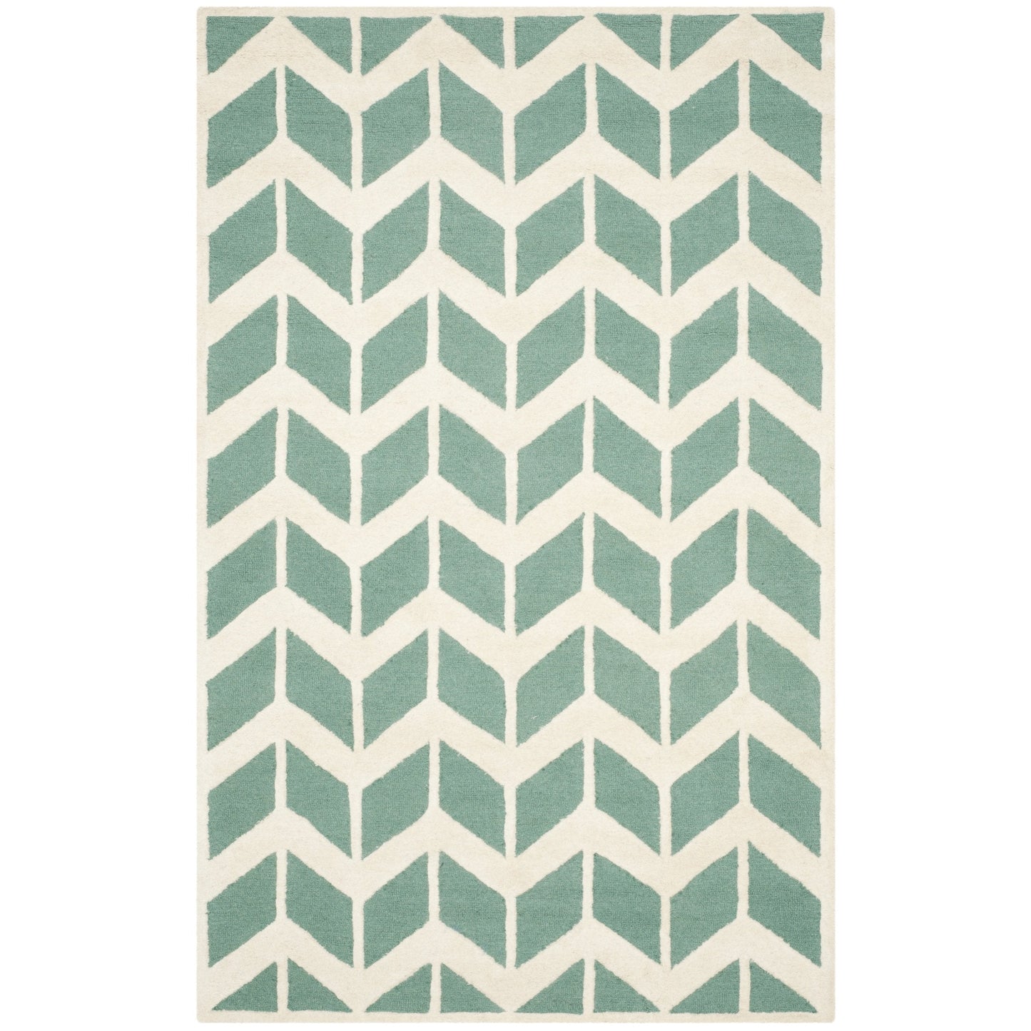 SAFAVIEH Cambridge Collection Area Rug - 6' x 9', Teal & Ivory, Handmade Chevron Wool, Ideal for High Traffic Areas in Living Room, Bedroom (CAM718T)
