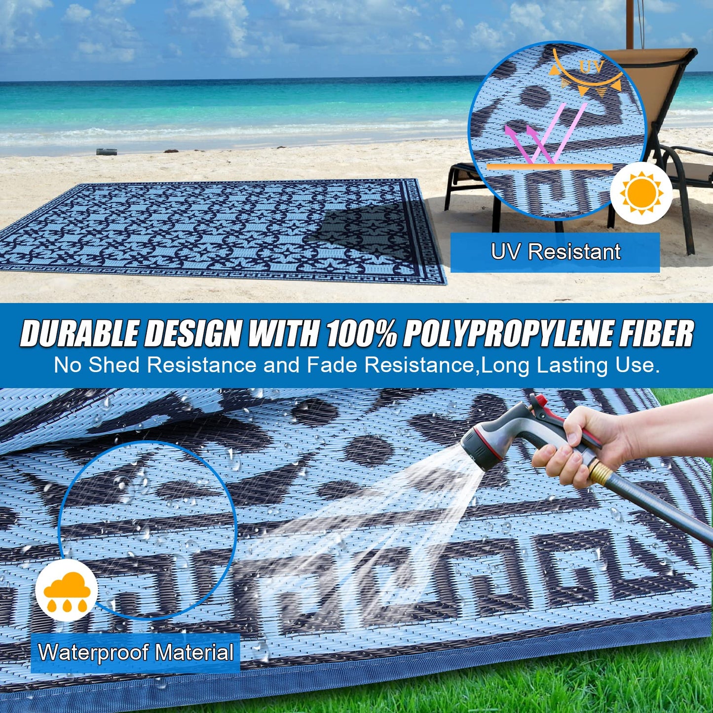 TIPHOPE RV Outdoor Rugs,Waterproof 9x6 FT Outdoor Camping Rugs Foldable Camper Rugs with Carrying Bag Large Floor Rug for Outdoor Camping,Beach,Picnic,Lightweight