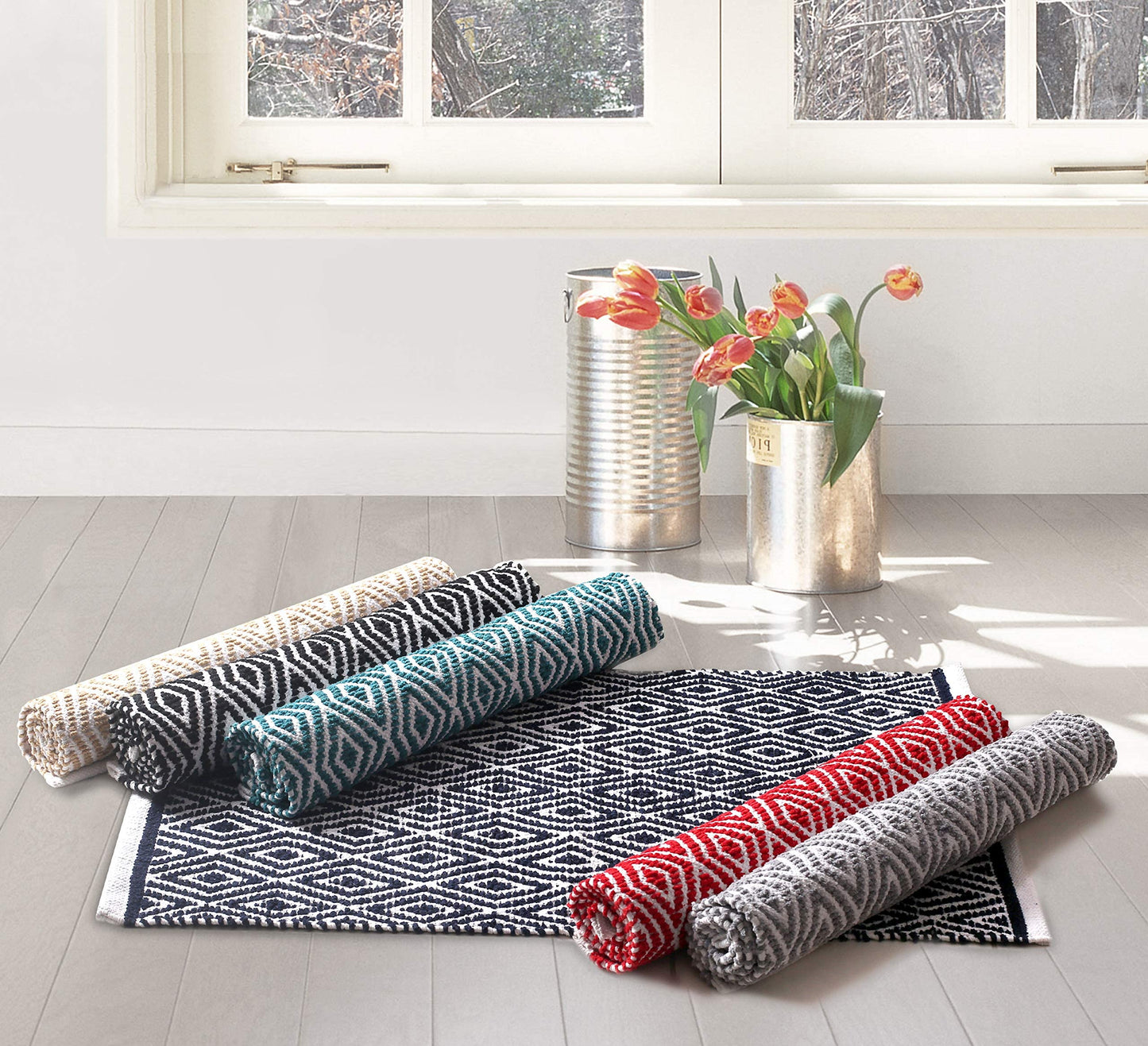 Chenille Cotton Diamond Runner Rug 2x5 Feet - Navy, Reversible Washable Soft Floor Runners Ideal for Kitchen, Hallway, Bedroom, Bathroom | Blue Farmhouse Boho Indoor Use Rugs for Patio Décor