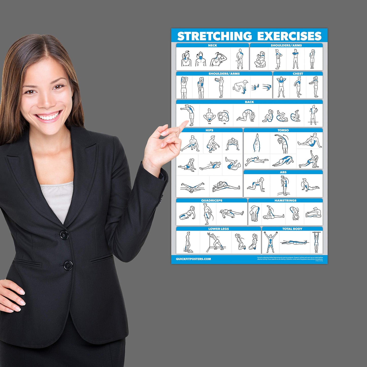Palace Learning 4 Pack - Yoga Block Poses + Pilates Exercise + Yoga Poses Positions + Stretching Posters - Set of Four Fitness Charts (18" x 24", LAMINATED)