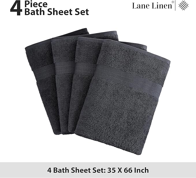 LANE LINEN 100% Luxury Cotton Bath Sheets Set of 4