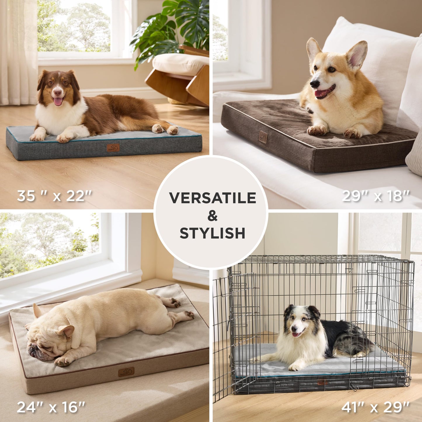 Bedsure Memory Foam Dog Beds Large Sized Dog - Orthopedic Pet Beds for Crate with Removable Washable Cover and Nonskid Bottom, Plush Flannel Fleece Top Pet Mat, Grey
