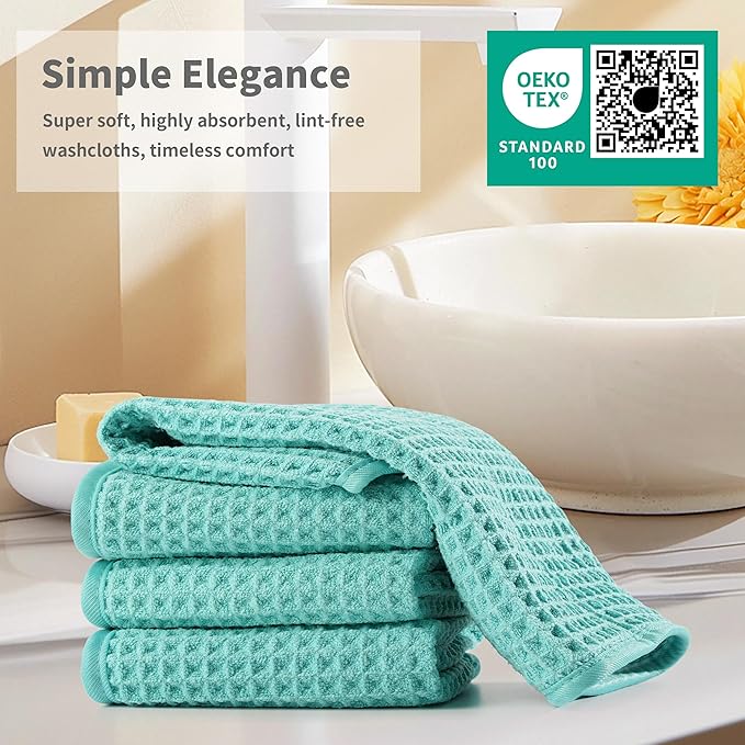 Microfiber Waffle Face Towels, 4 Pieces, Fast Drying, Lint Free 430 GSM