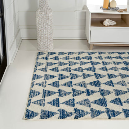 JONATHAN Y Aisha Moroccan Triangle Geometric Cream/Navy Indoor Area Rug, 8x10, Contemporary, Modern, Easy-Cleaning for Living Room, Bedroom, Kitchen, Pet Friendly, Non-Shedding (MOH206D-8)