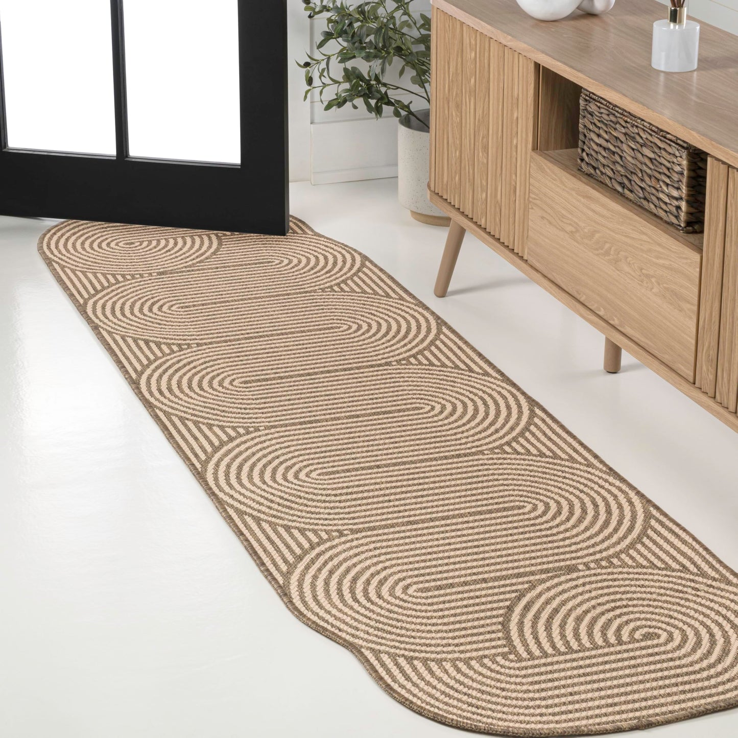 JONATHAN Y Geometric Arch Stripe Indoor Outdoor Runner Rug 2X8 Beige/Brown, Margot Modern for Backyard, Patio, Porch, Easy-Cleaning, High Traffic, Pet-Friendly, Non-Shedding (SHP201A-28)