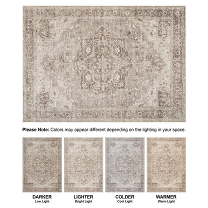 Bloom Rugs Washable Non-Slip 4' x 6' Rug - Beige/Gray Traditional Area Rug for Living Room, Bedroom, Dining Room, and Kitchen - Exact Size: 4' x 6'