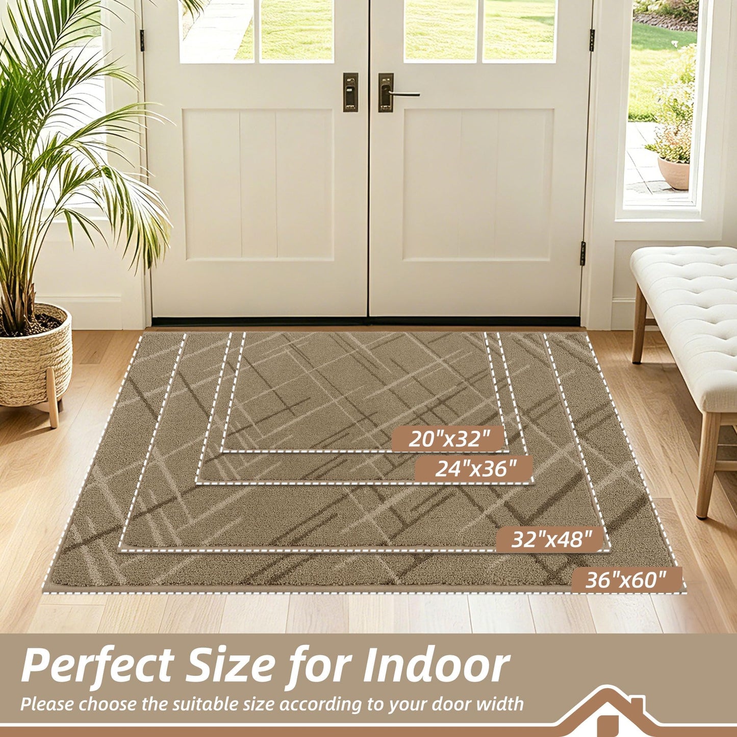 BEQHAUSE Door Mat 36" x 60", Non Slip Entryway Rugs Washable, Dirt Trapper Front Door Mat,Low Profile Absorbent Floor Mats for Front Back Door and Entryway, Beige