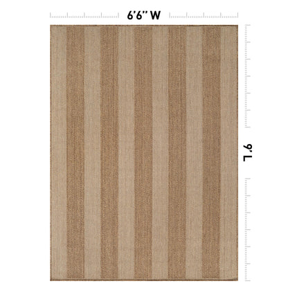 Rugshop Striped Indoor Outdoor Flat Woven Area Rug,Natural Jute-Style,Easy-Care Patio Rug for Backyard Porch Deck Balcony, 6'6" x 9' Sand/Natural
