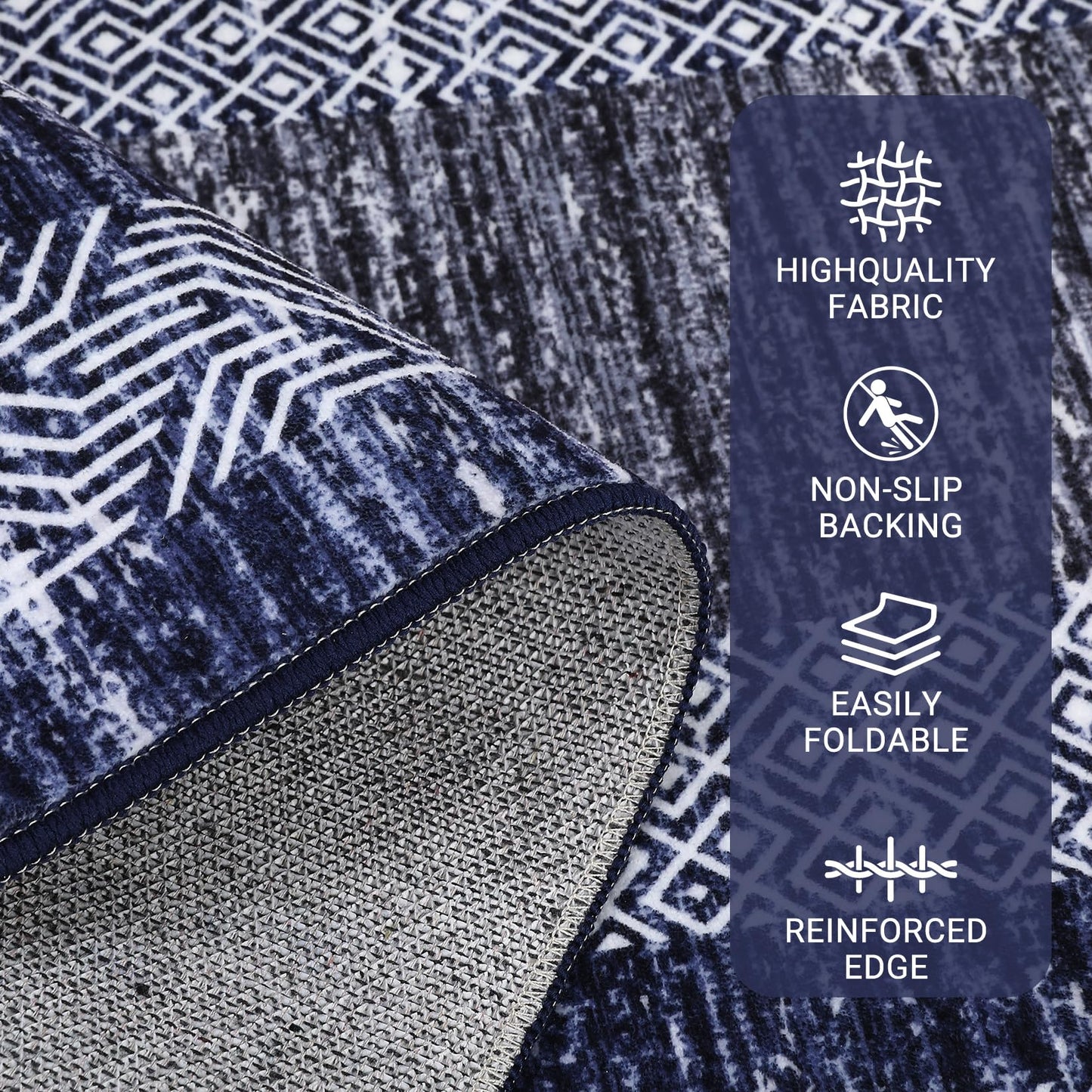 GarveeHome 2x6 Modern Bordered Runner Rug Soft Non Slip Runner Washable Non Shedding Floor Carpet, Distressed Geometric Hallway Runner, Indoor Printed Runner for Kitchen, Entrance, Blue