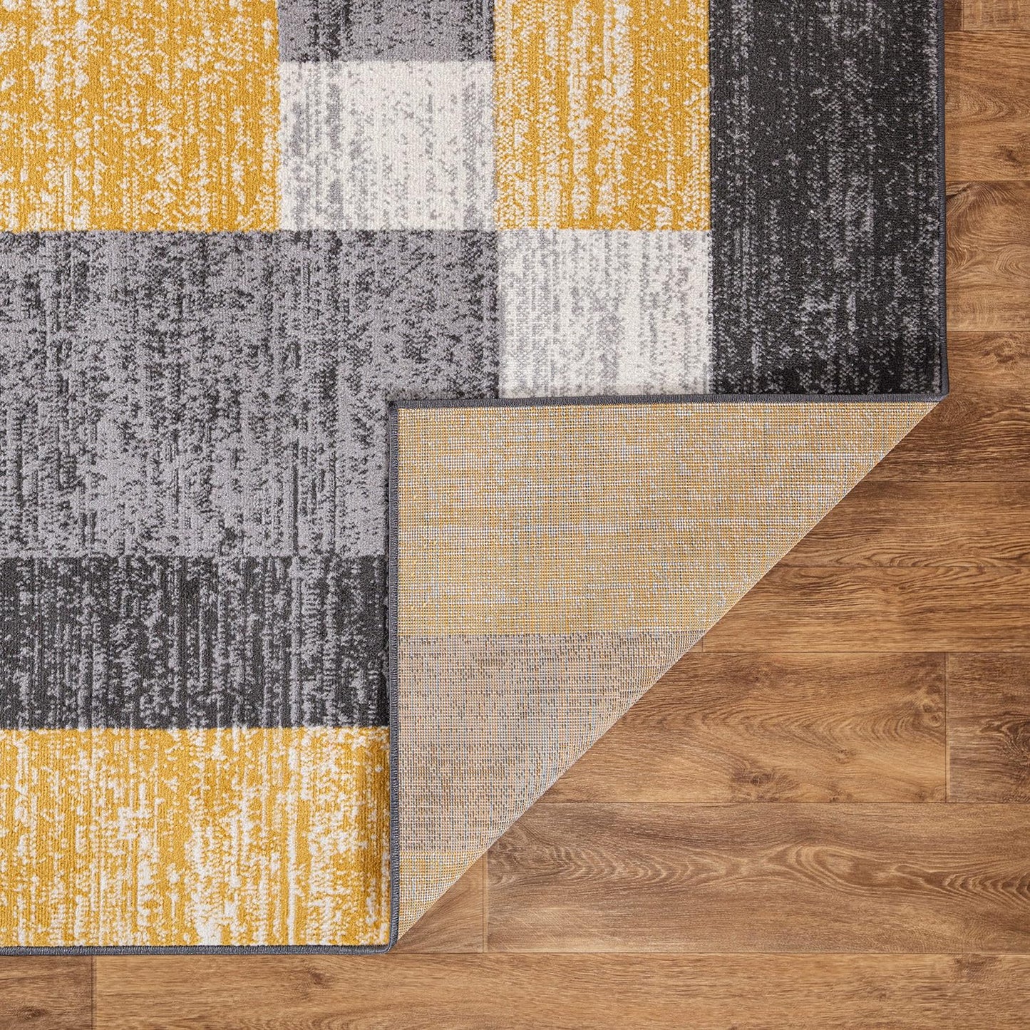 Rugshop Oslo Modern Yellow Area Rug, Geometric Boxes Design, Non-Shedding Carpet for Living Room or Bedroom, 5' x 7'