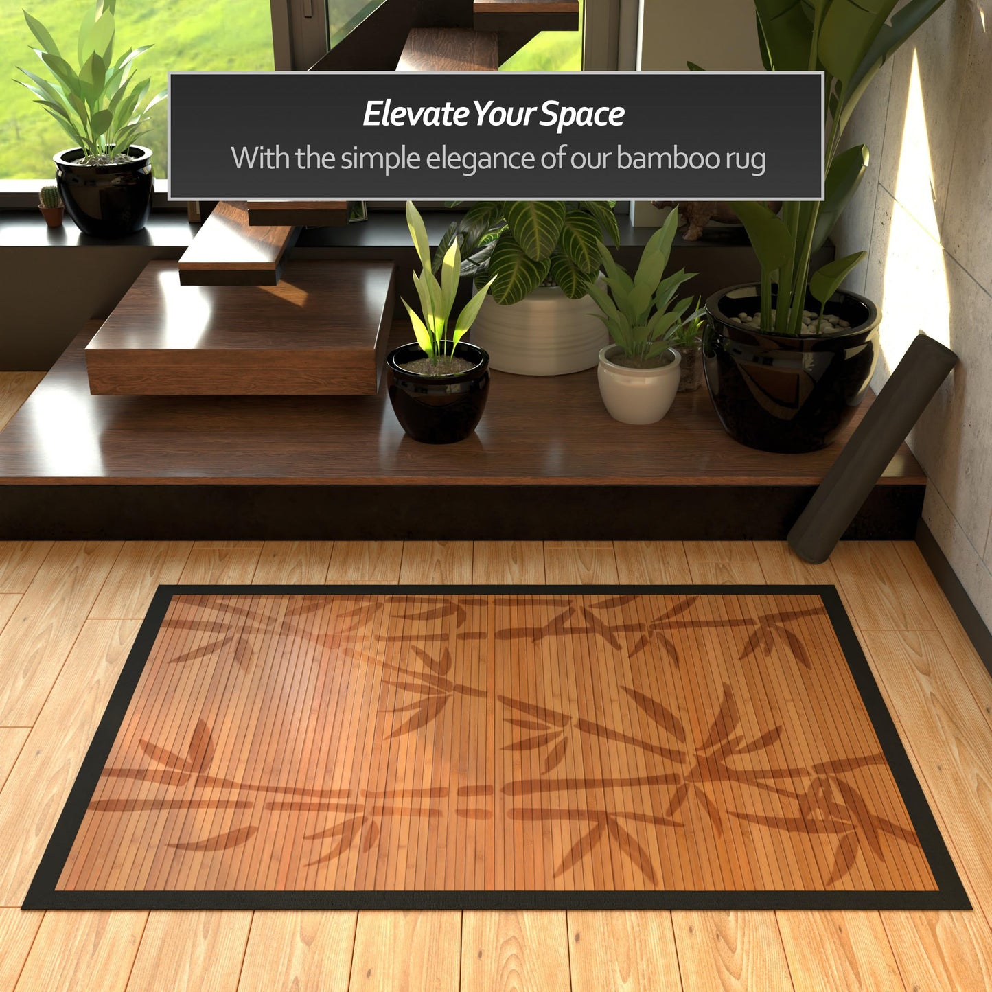 Red Lantern Bamboo Rug - Bamboo Tree - 4' x 6'